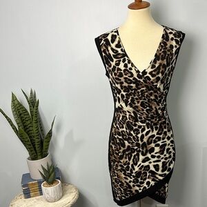 DGNY Leopard Print Sleeveless Faux Wrap Dress Size Large